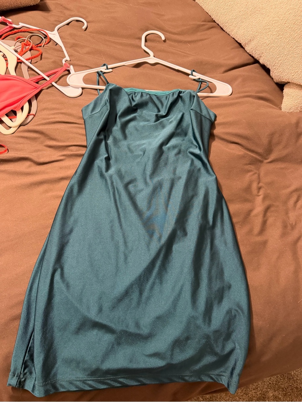 Satin Slip Dress - Teal Green